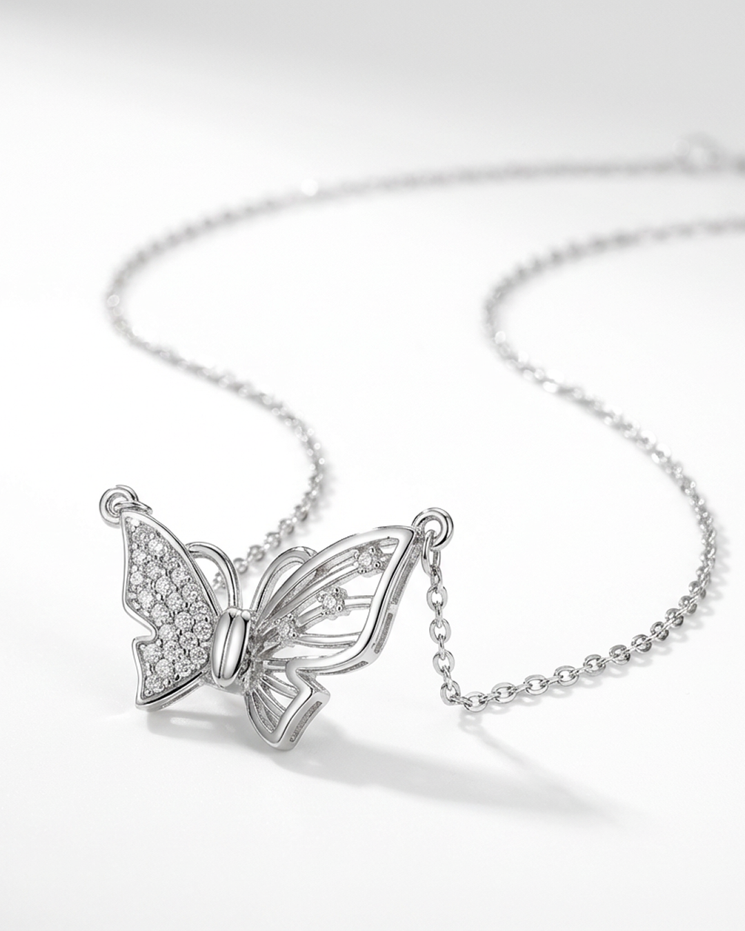 Butterfly Necklace with Magnetic Opening in Brass and Simulated Diamond 18"with 2" extender
