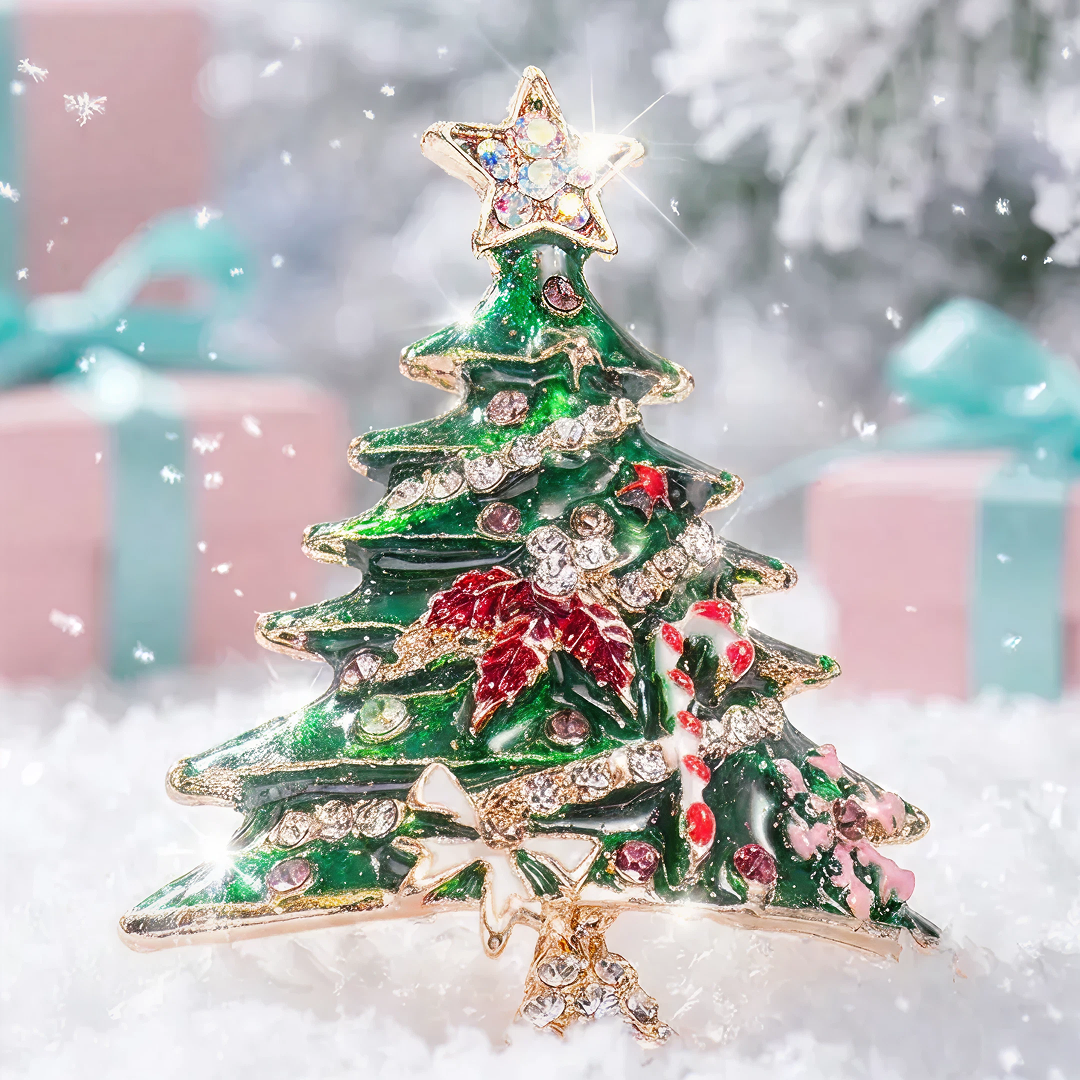 Christmas Tree Brooch Pin Jewelry with Crystals