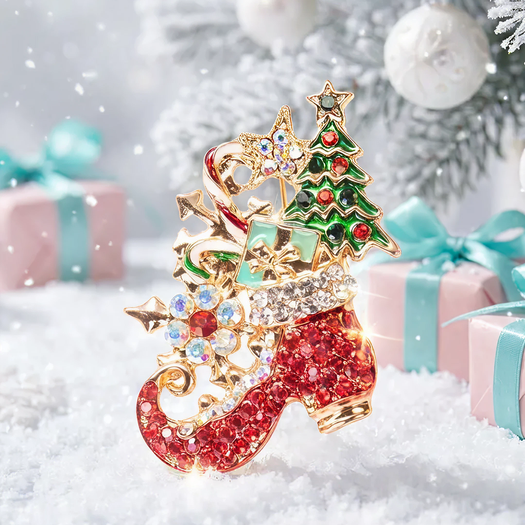 Christmas Elf Santa Boot Brooch Pin Jewelry with Cyrstal