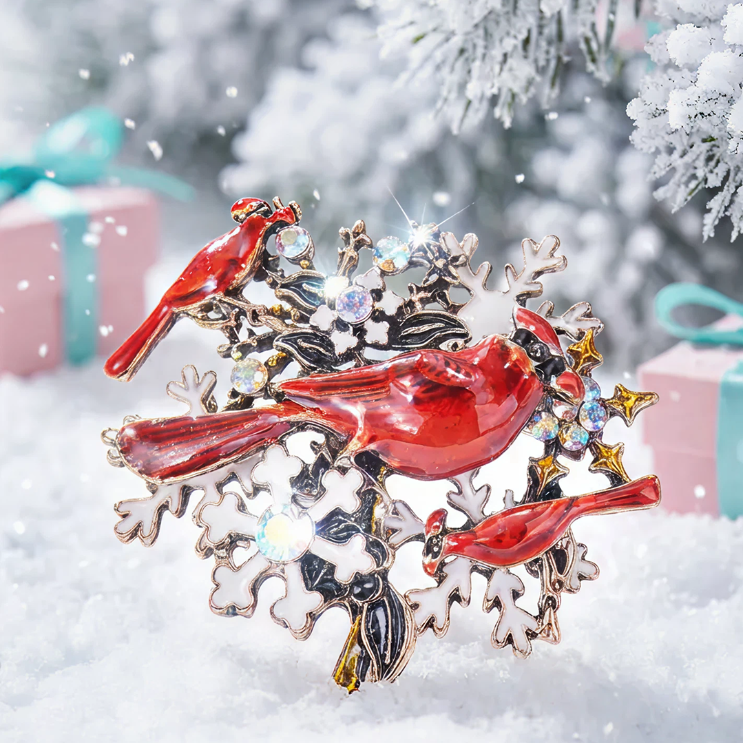 Christmas Vintage Cardinal Family Enameled Brooch Pin Jewelry