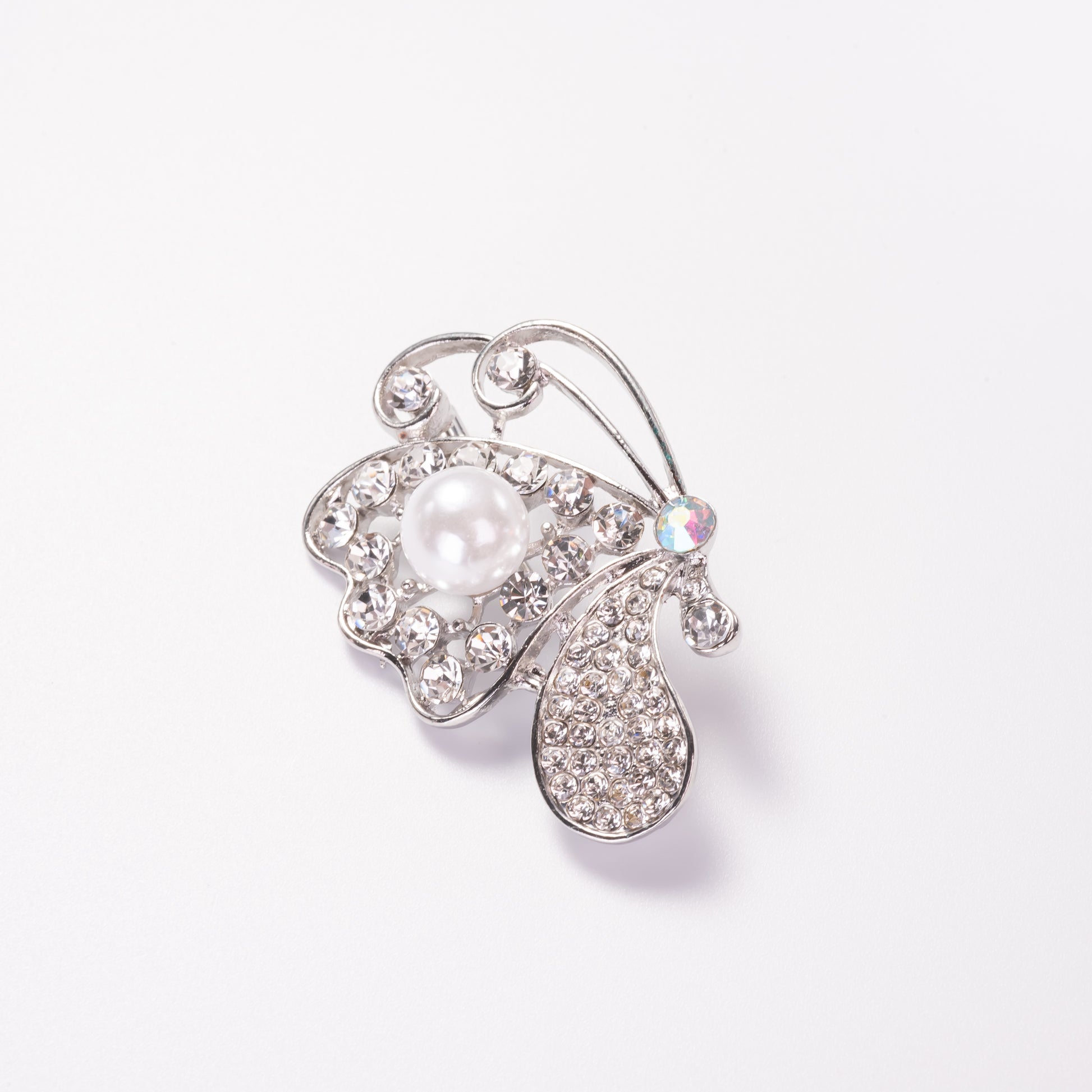 crystal butterfly brooch pin with pearl center