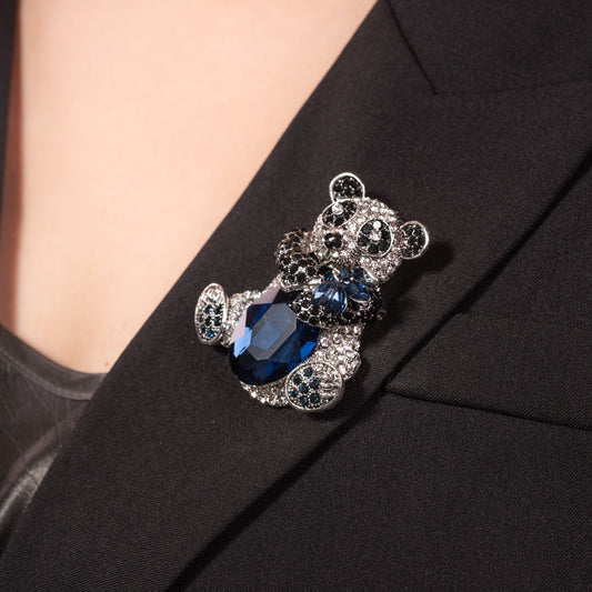 Panda pendant necklace with black and white crystals on a 20-inch silver chain