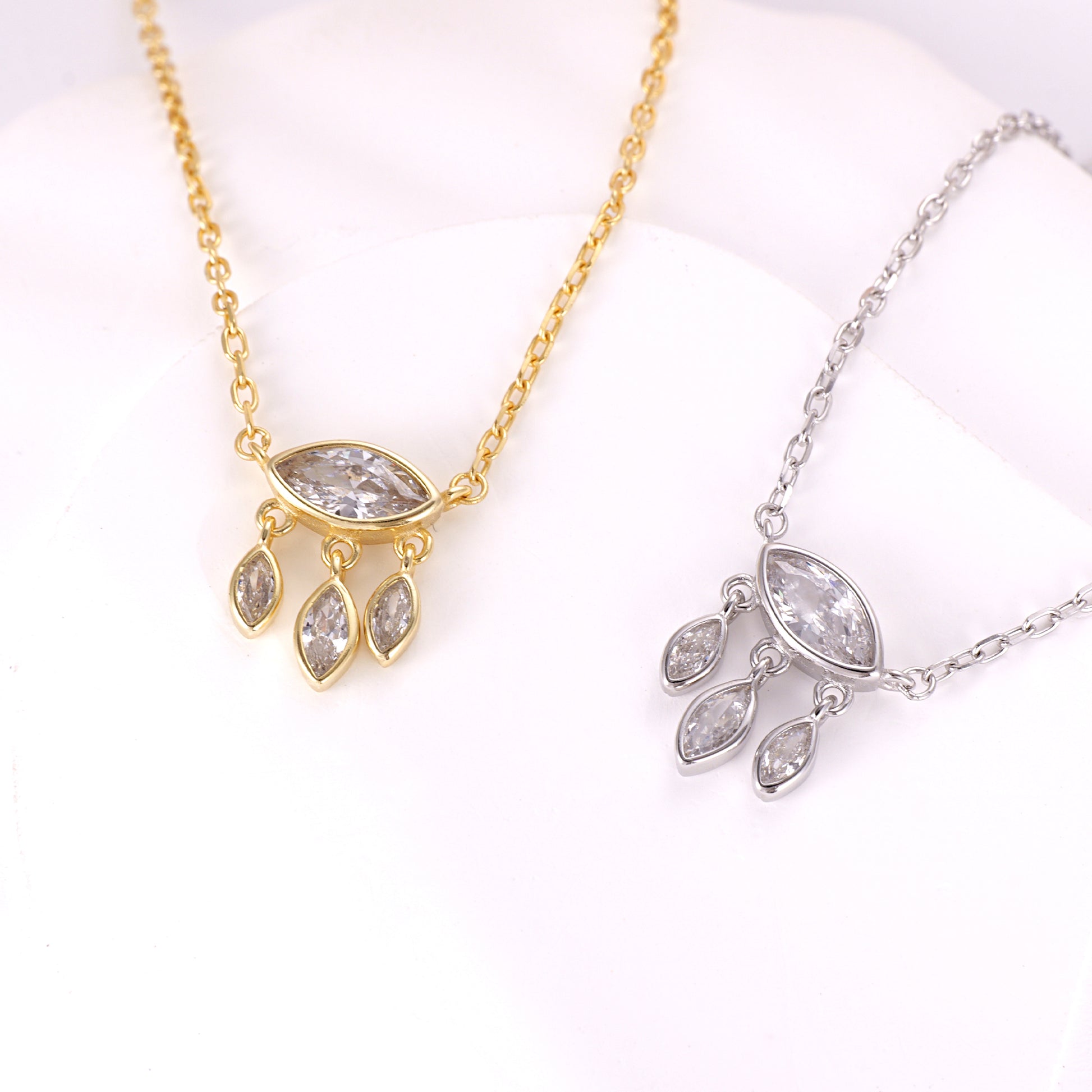 925 sterling silver evil eye necklace with marquise-cut cubic zirconia