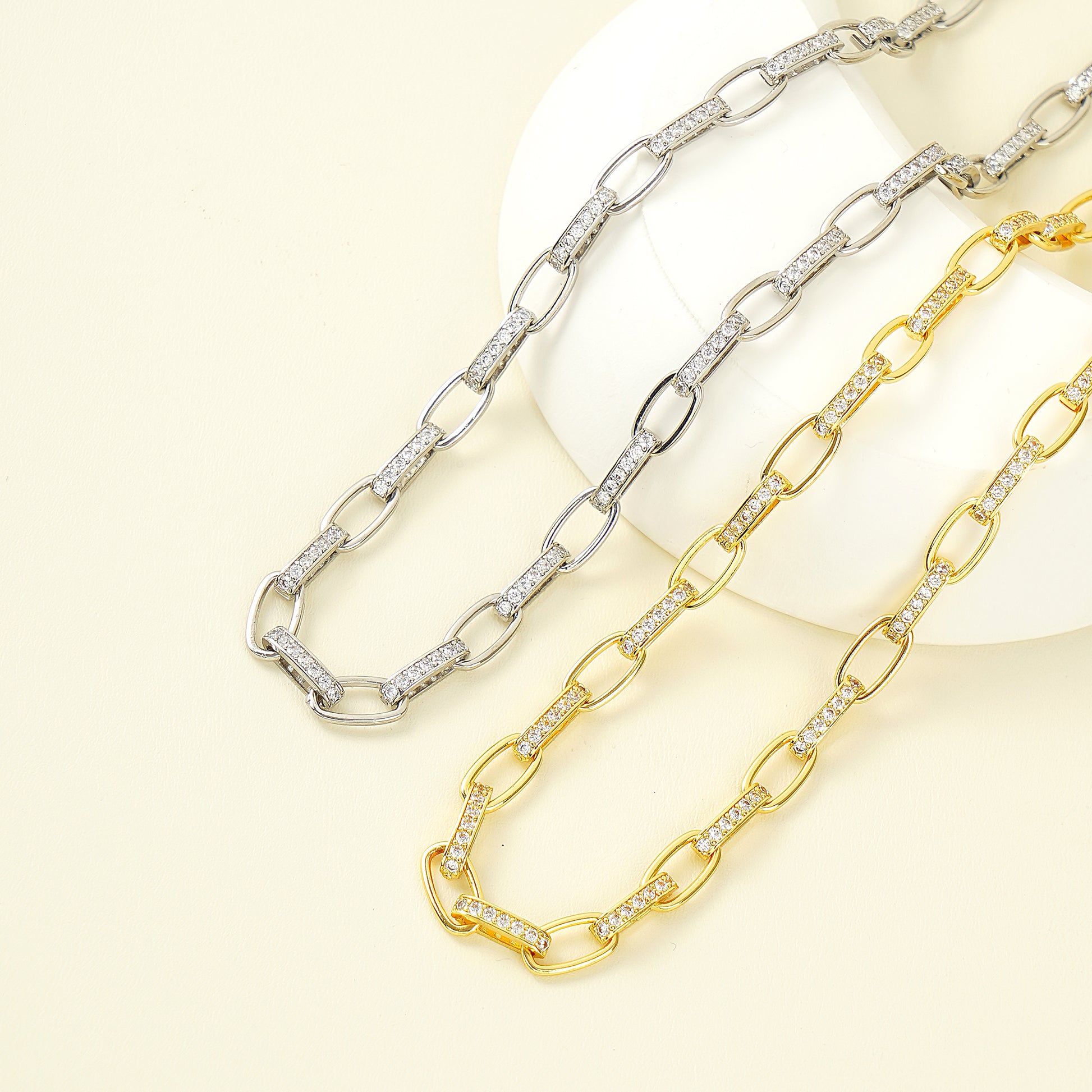Paper Clip Necklace Yellow Gold Plated with Pave Simulated Diamond 16 inch
