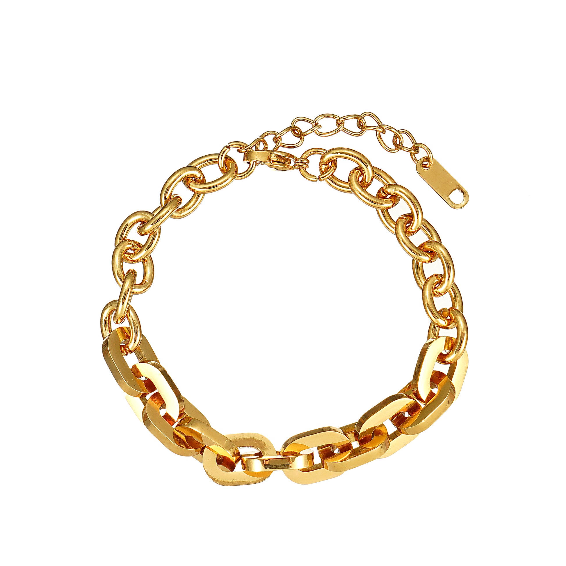 Flat Paper Clip Bracelet in Stainless Steel with IP Yellow Gold Plating 7"+2"- Stars and Vogue