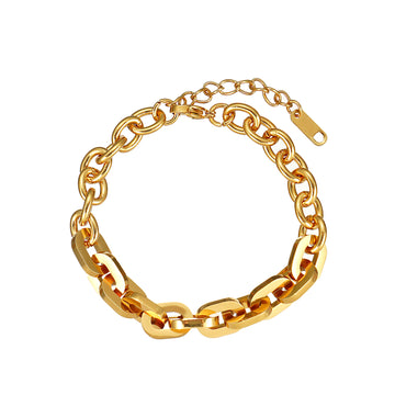 Flat Paper Clip Bracelet in Stainless Steel with IP Yellow Gold Plating 7"+2"- Stars and Vogue