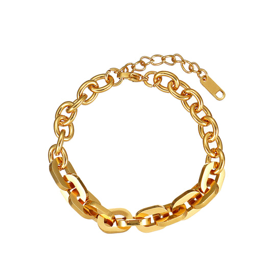 Flat Paper Clip Bracelet in Stainless Steel with IP Yellow Gold Plating 7"+2"- Stars and Vogue