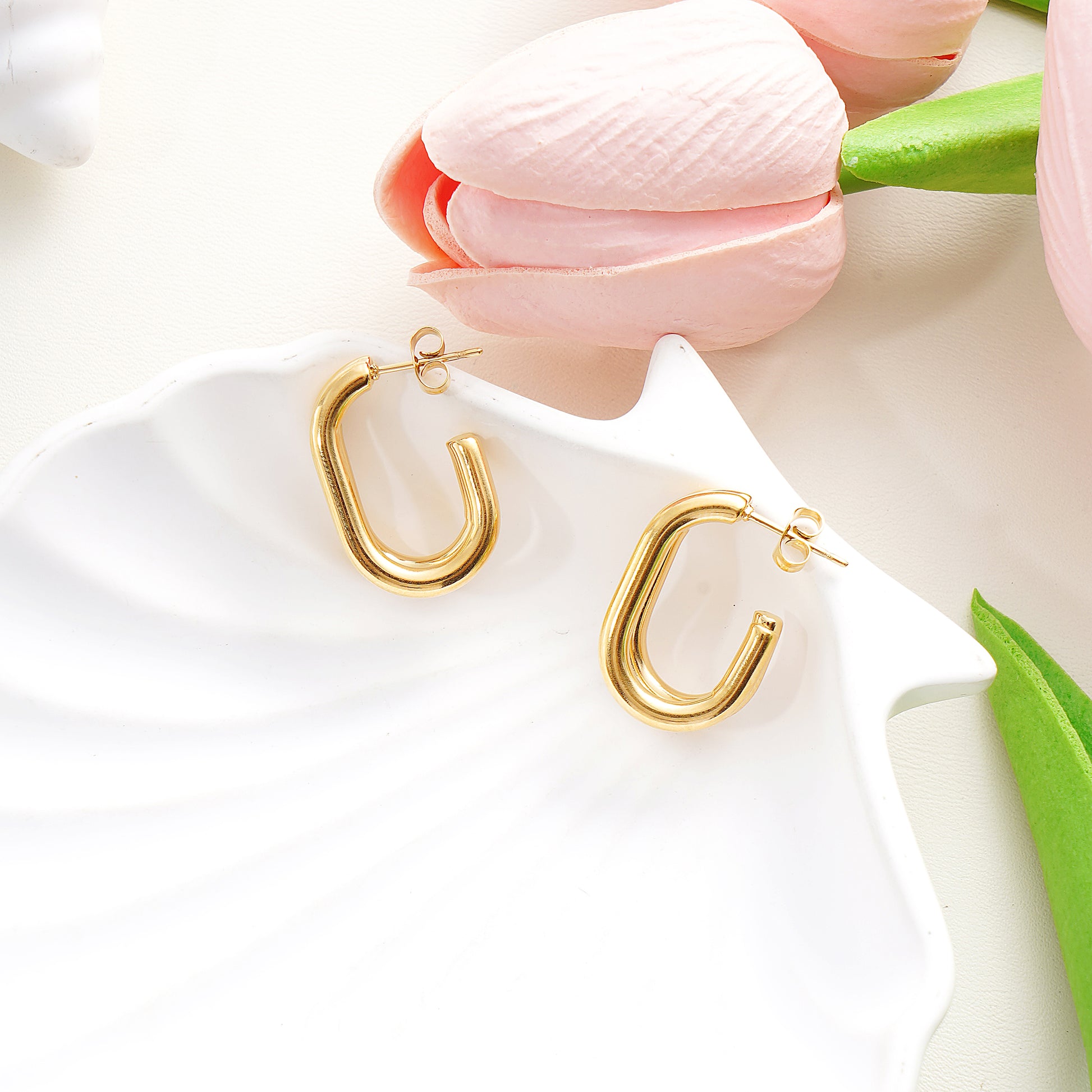 Double Hoop Earring in Stainless Steel 24mm in IP Yellow Gold