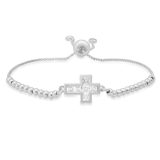 gold plated brass cross bracelet with pavé cubic zirconia.