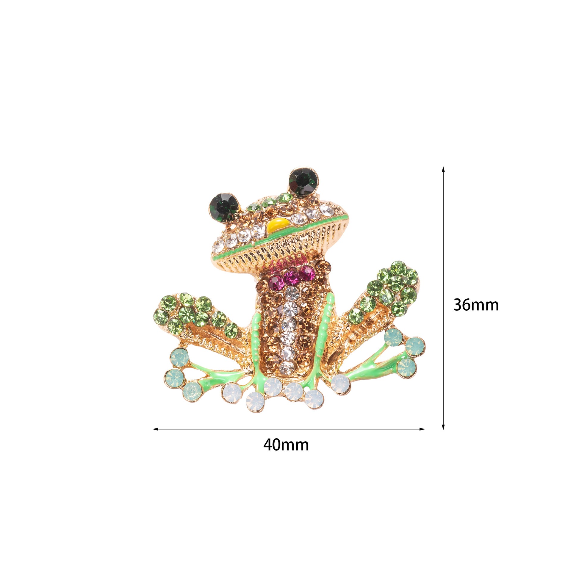 green enamel happy frog brooch pin with sparkling crystal accents