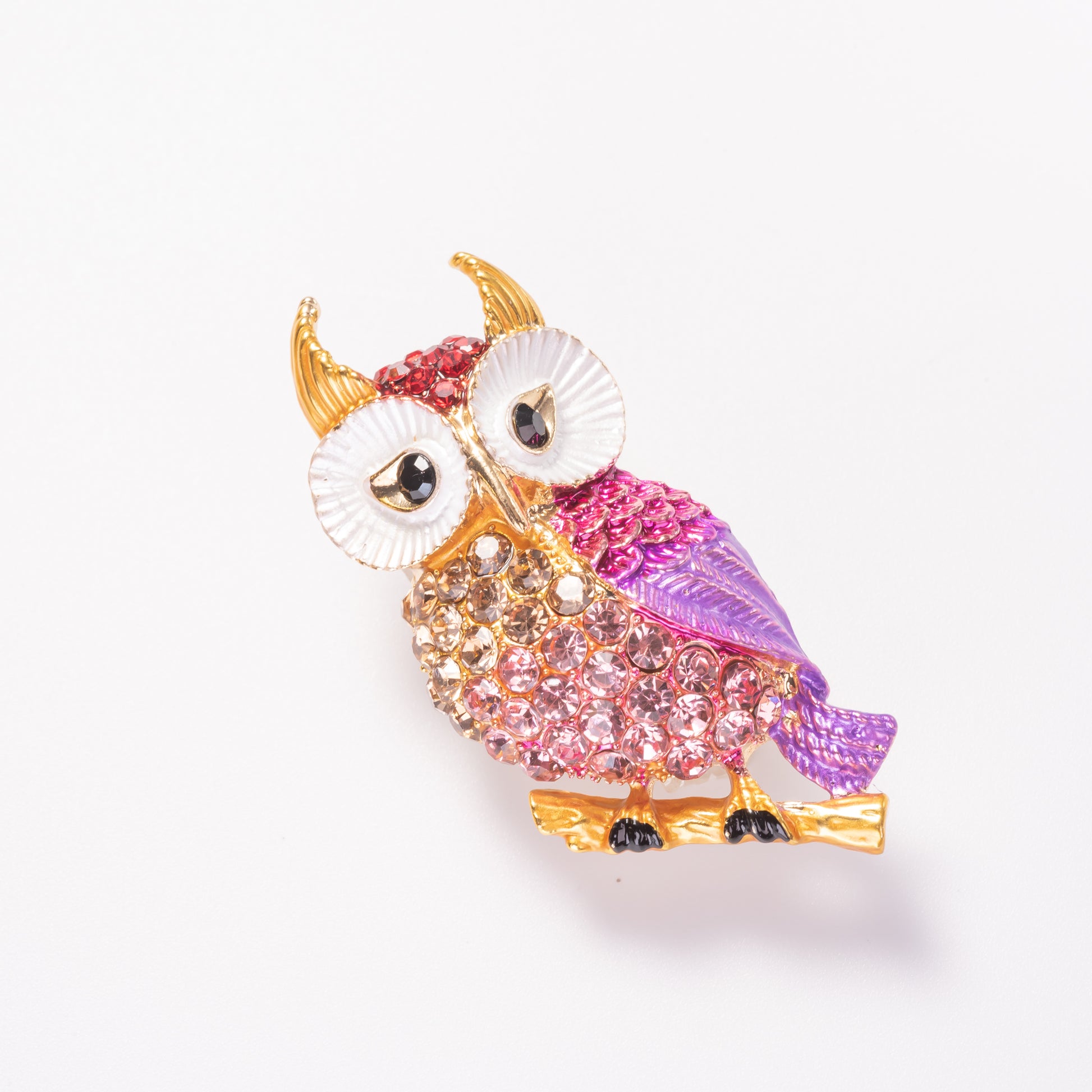 multicolor enamel night owl brooch pin with sparkling crystal accents
