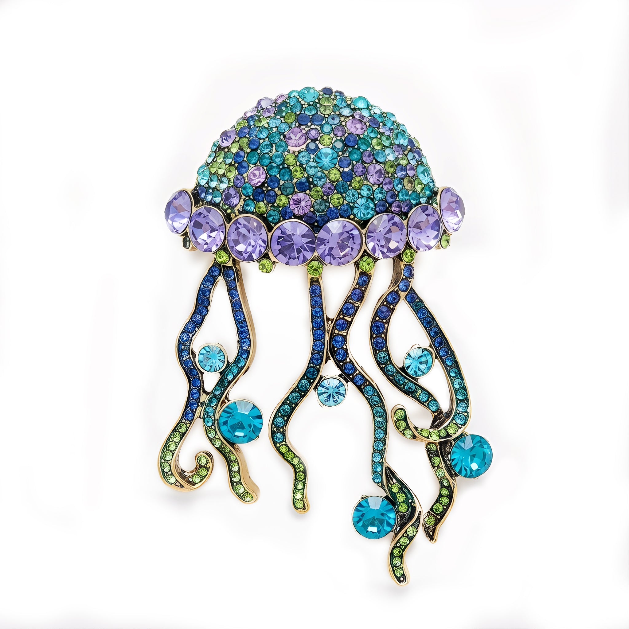 Crystal Jellyfish Brooch — Statement Ocean Lapel Pin for Women | Available in Amber & Ocean Blue