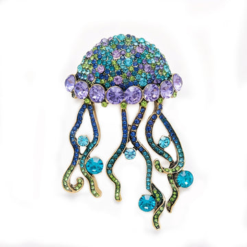 Crystal Jellyfish Brooch — Statement Ocean Lapel Pin for Women | Available in Amber & Ocean Blue