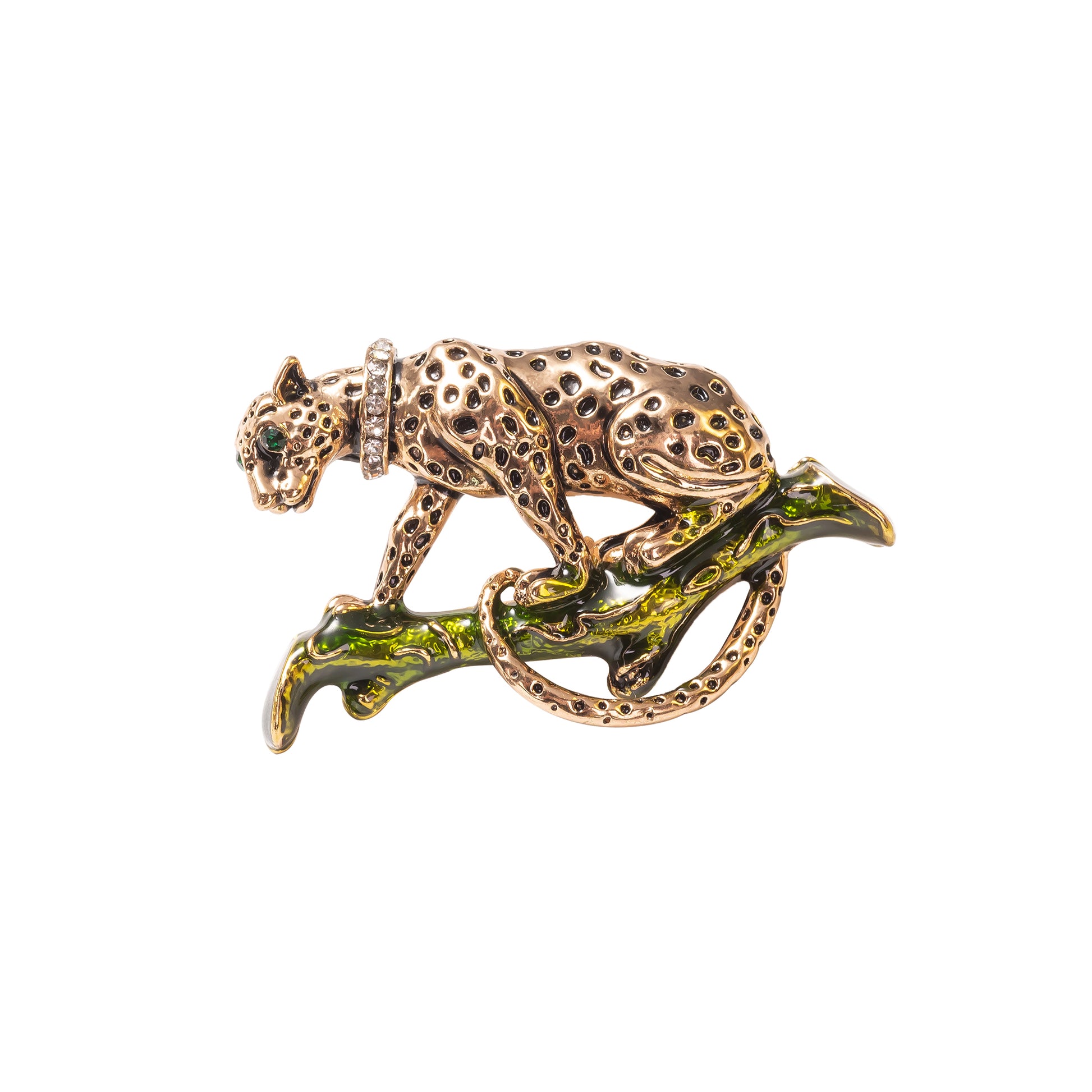 yellow gold over brass leopard brooch pin with a high-polish finish
