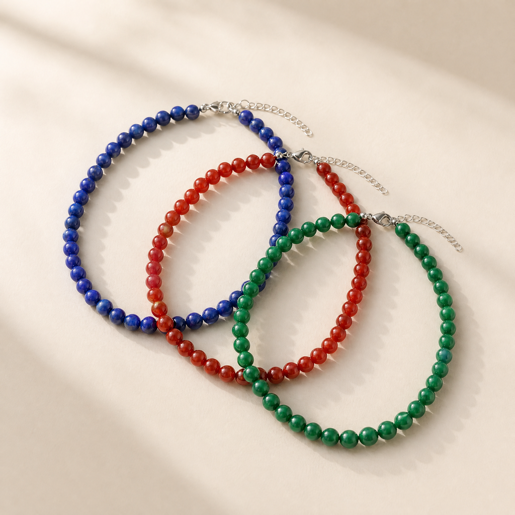 Natural Agate Beaded Unisex Necklace – 8mm Gemstone Necklace