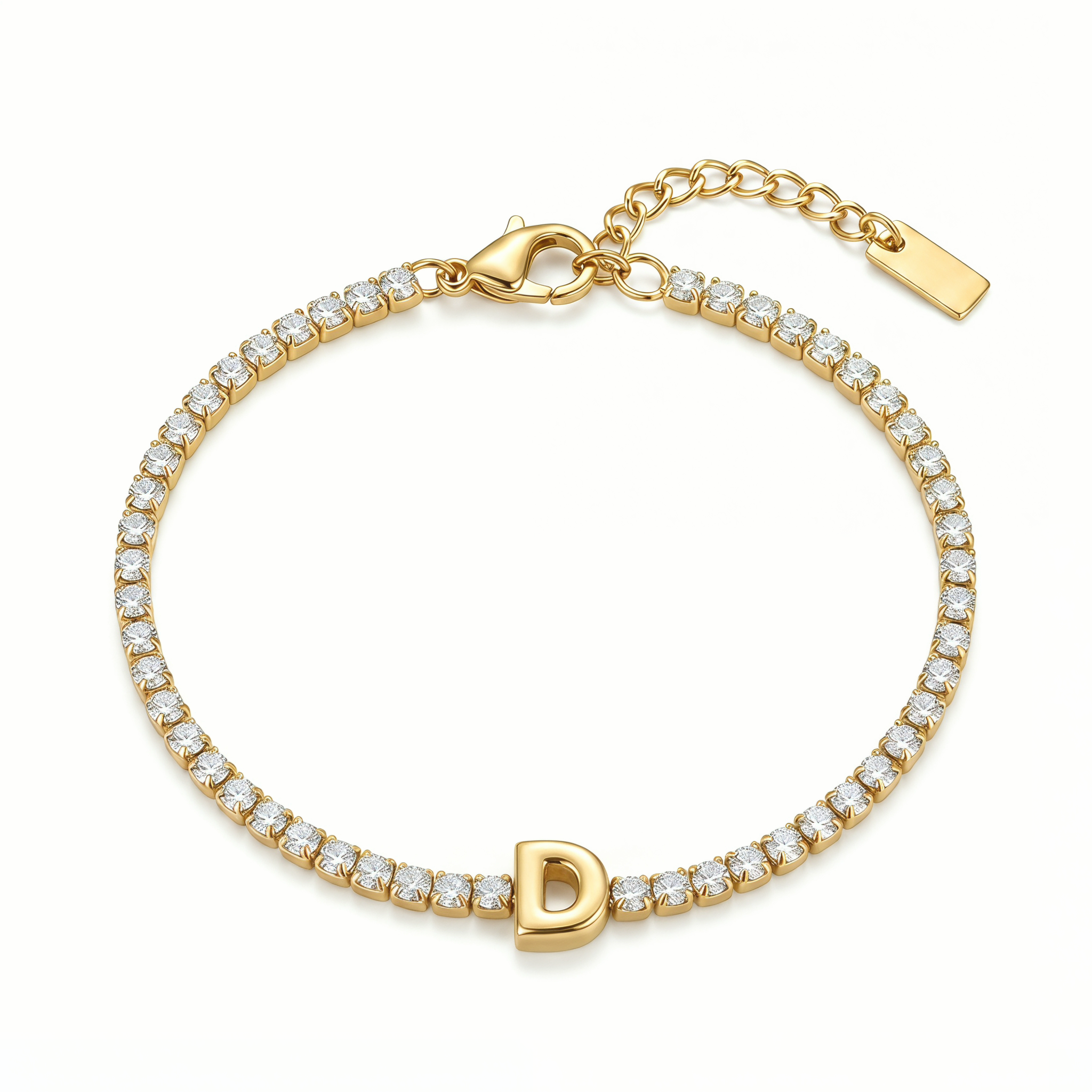 CZ Initial Tennis Bracelet – 18K Gold Plated Personalized Letter Bracelet