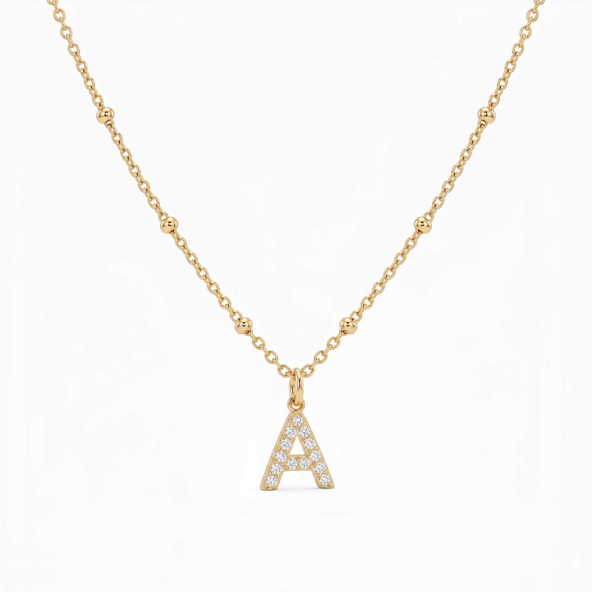 Initial Necklace with CZ Crystals – 18K Gold Plated Stainless Steel Letter Pendant
