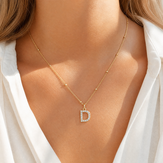 Initial D Necklace with CZ Crystals – 18K Gold Plated Letter Pendant