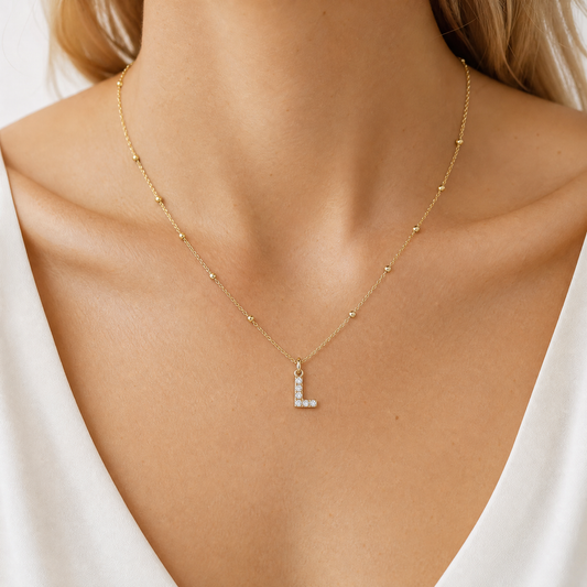 Initial L Necklace with CZ Crystals – 18K Gold Plated Letter Pendant