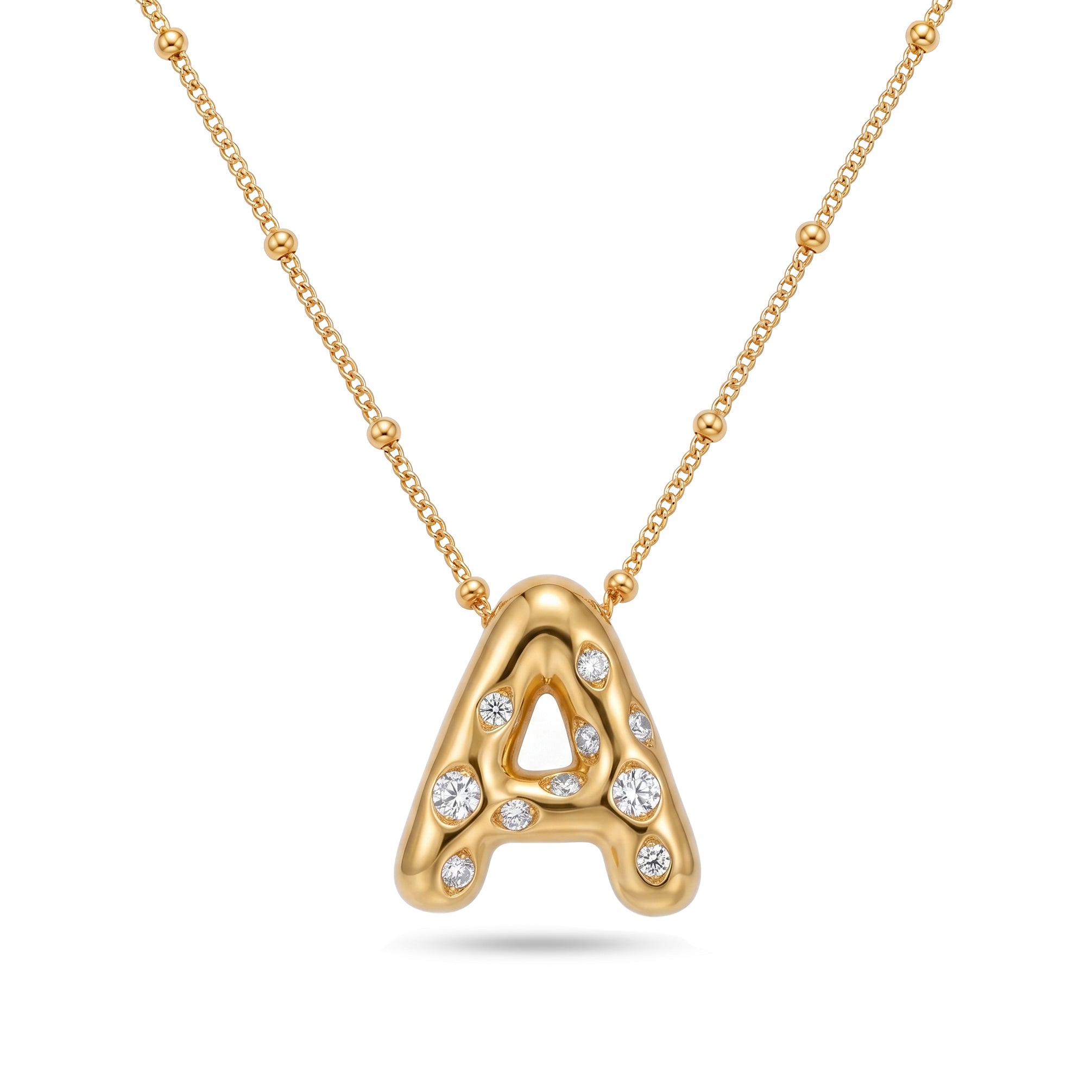 Gold Initial Necklace – 18K Gold Plated CZ Letter Pendant Necklace for Women