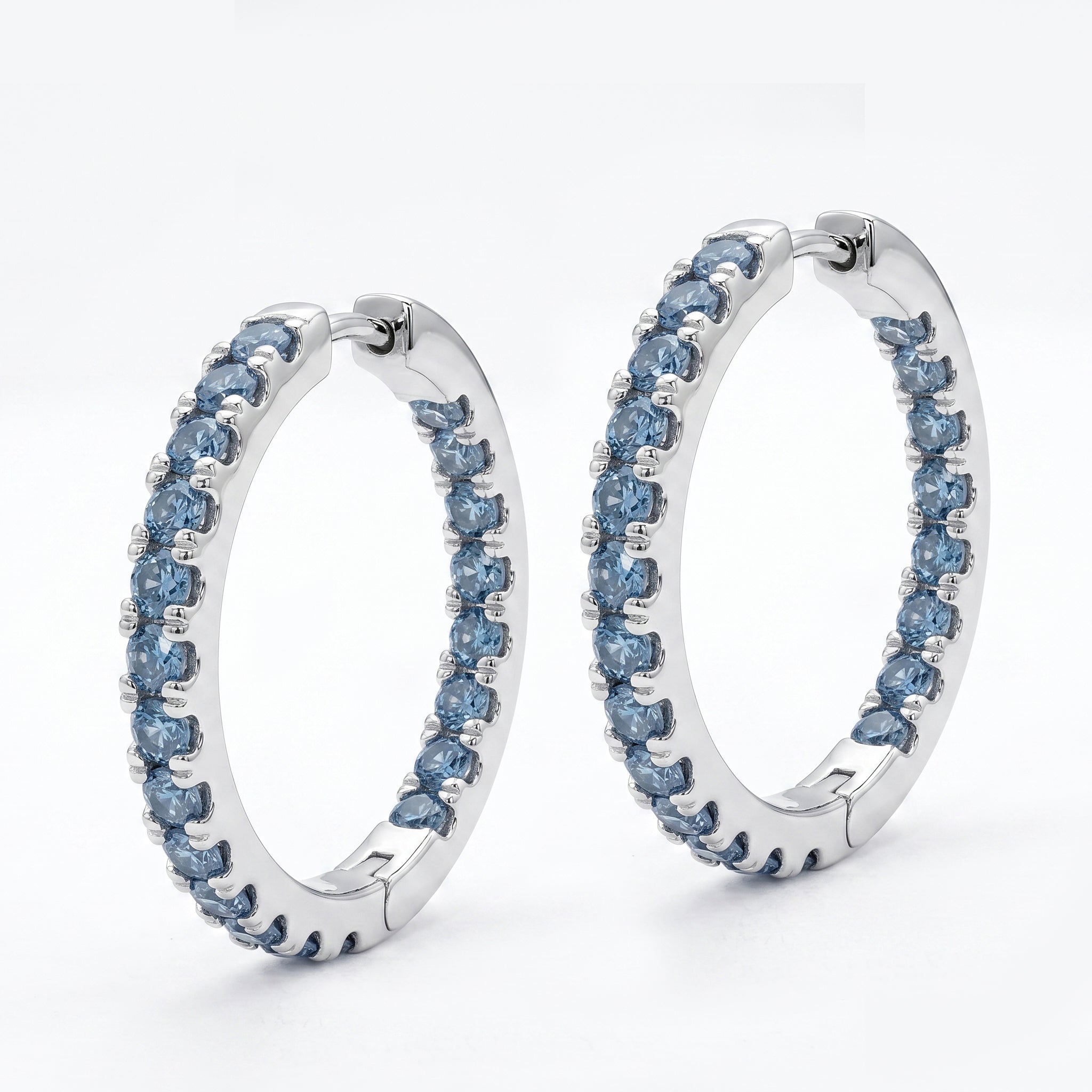Aquamarine CZ Hoop Earrings – Inside Out Cubic Zirconia Hoops for Women