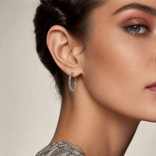 Aquamarine CZ Hoop Earrings – Inside Out Cubic Zirconia Hoops for Women