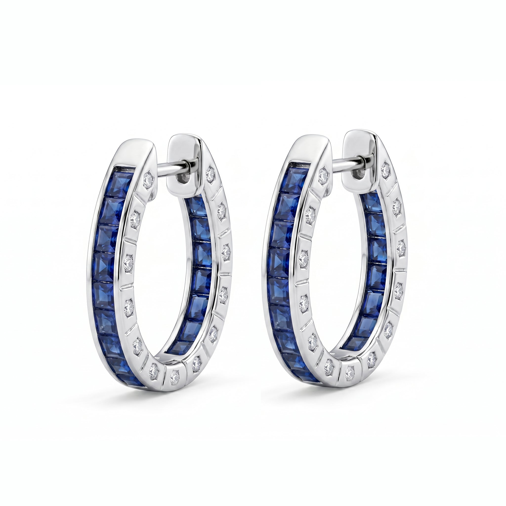 Inside out Hoop Earrings – Sapphire Blue or Ruby Red Cubic Zirconia