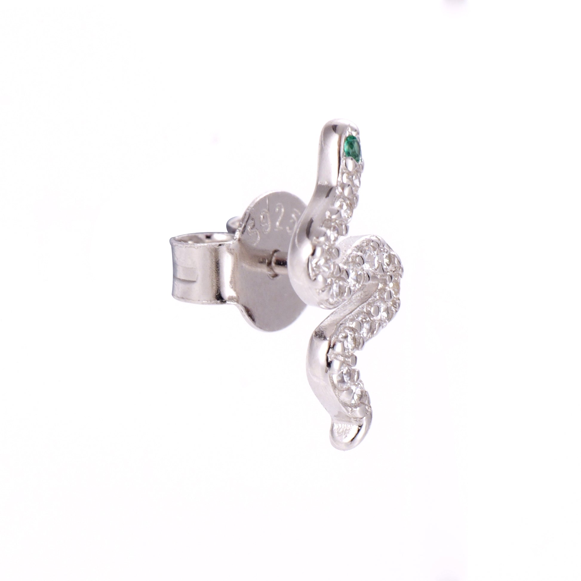 micro-pavé CZ stones on the 925 silver serpent motif earrings
