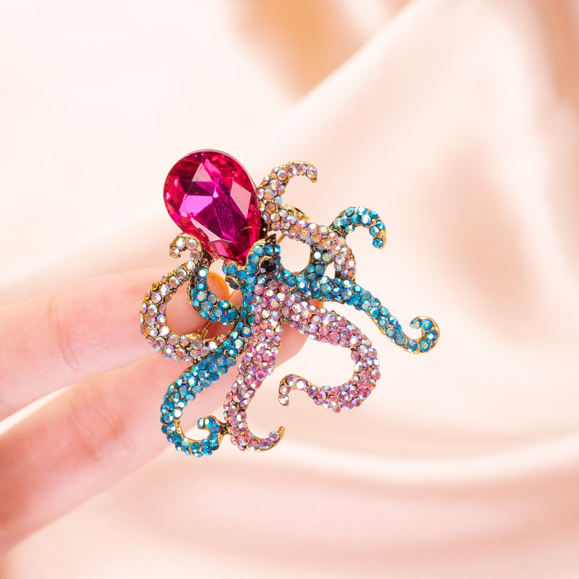 multicolor crystal octopus brooch pin and pendant necklace