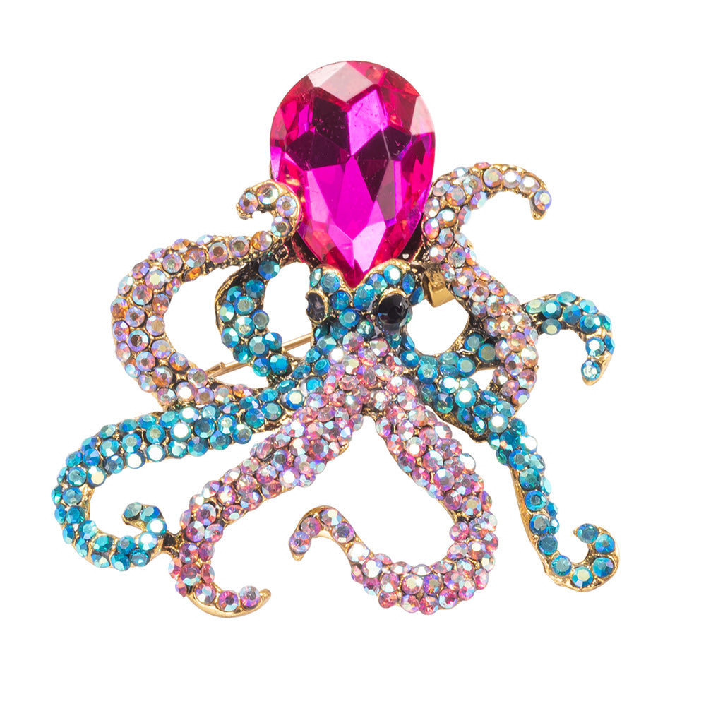 multicolor crystal octopus brooch pin and pendant necklace