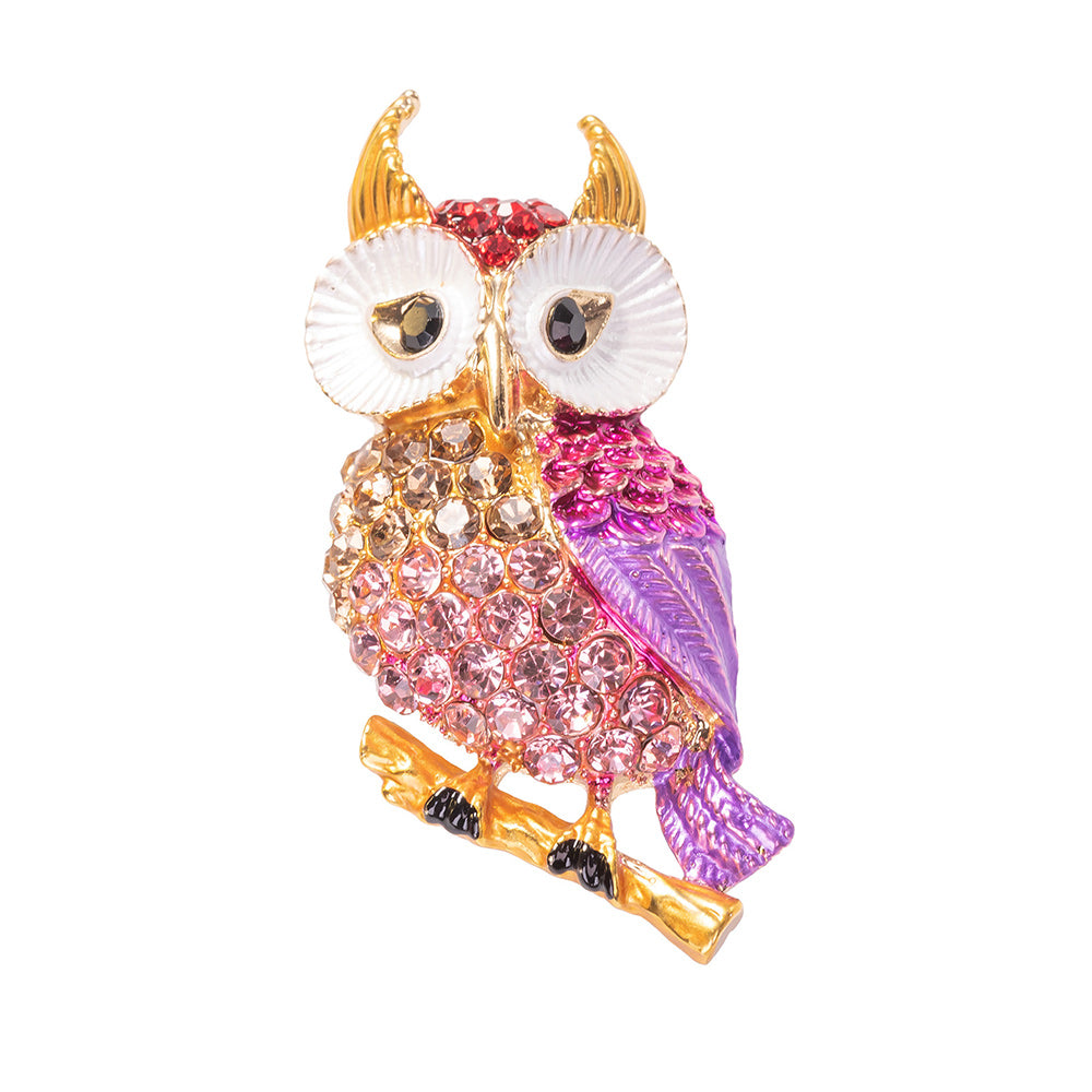 multicolor enamel night owl brooch pin with sparkling crystal accents