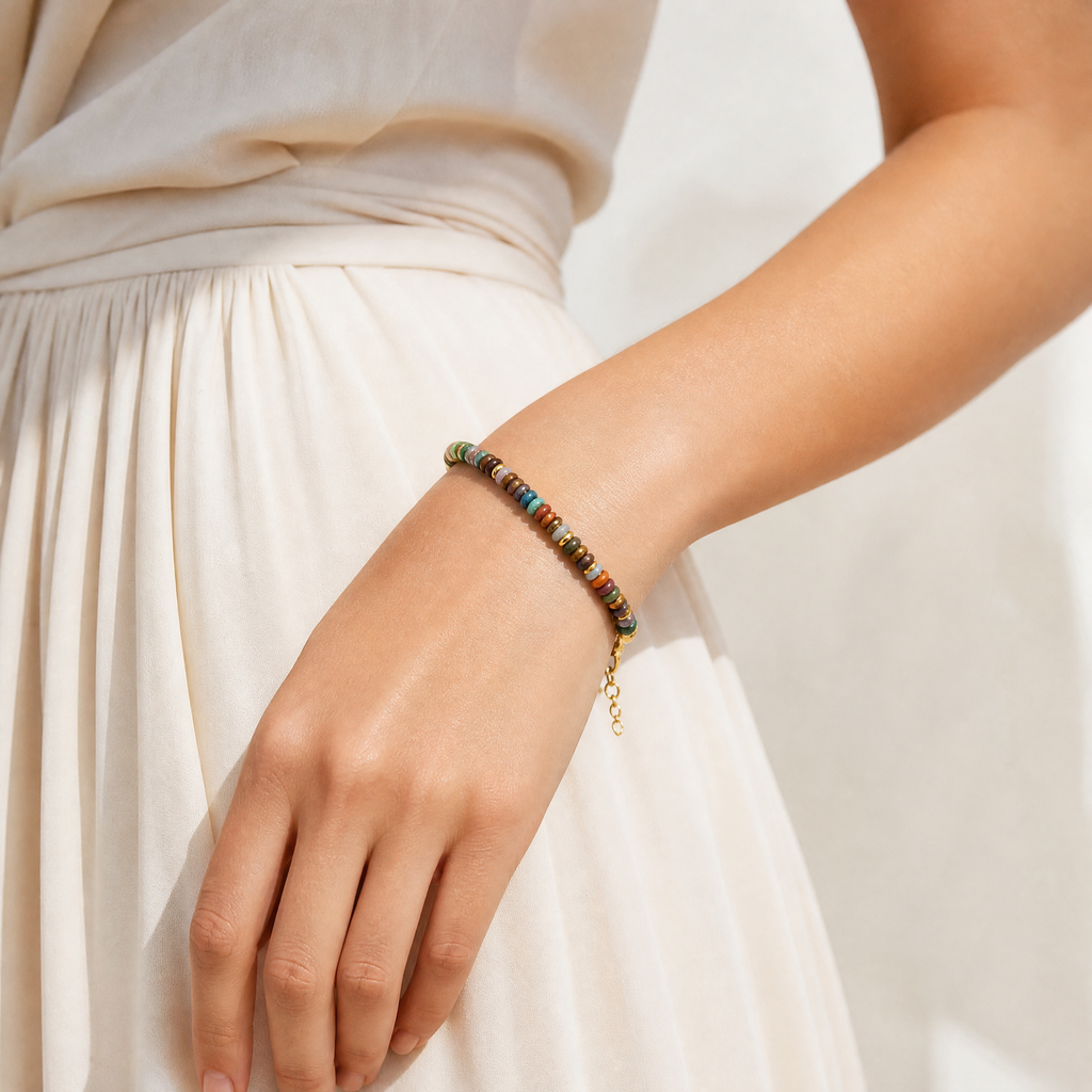 Colorful Natural Gemstone Heishi Bead Bracelet