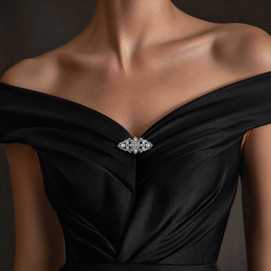 Art Deco Brooch with Pave CZ & Simulated Pearl — Collar Pin, Lapel Brooch & Multi-Use Statement Clip for Women
