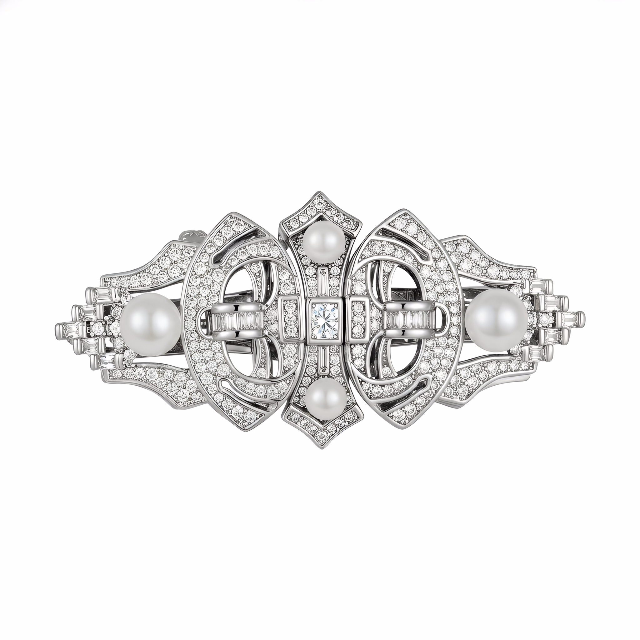 Art Deco Brooch with Pave CZ & Simulated Pearl — Collar Pin, Lapel Brooch & Multi-Use Statement Clip for Women