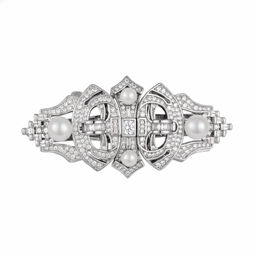 Art Deco Brooch with Pave CZ & Simulated Pearl — Collar Pin, Lapel Brooch & Multi-Use Statement Clip for Women