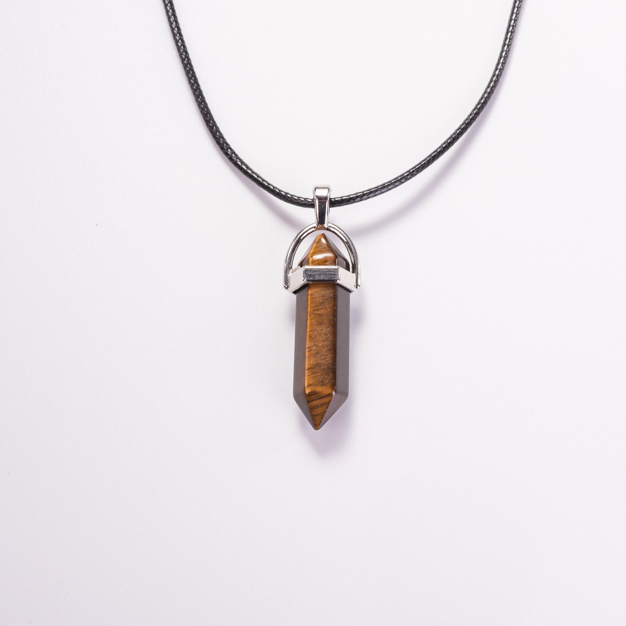 Natural Tigers Eye Point Healing Pendant Necklace
