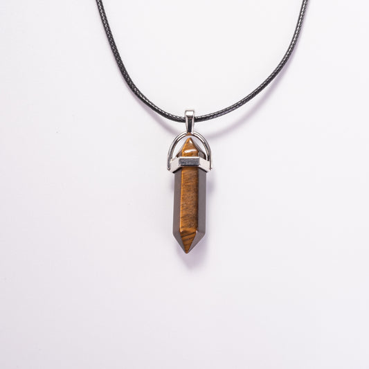 Natural Tigers Eye Point Healing Pendant Necklace
