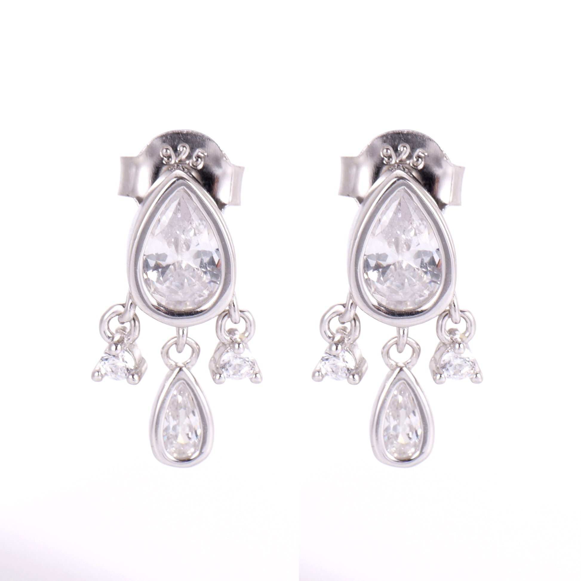pear-cut CZ dangle earrings in 925 sterling silver with a high-polish finish