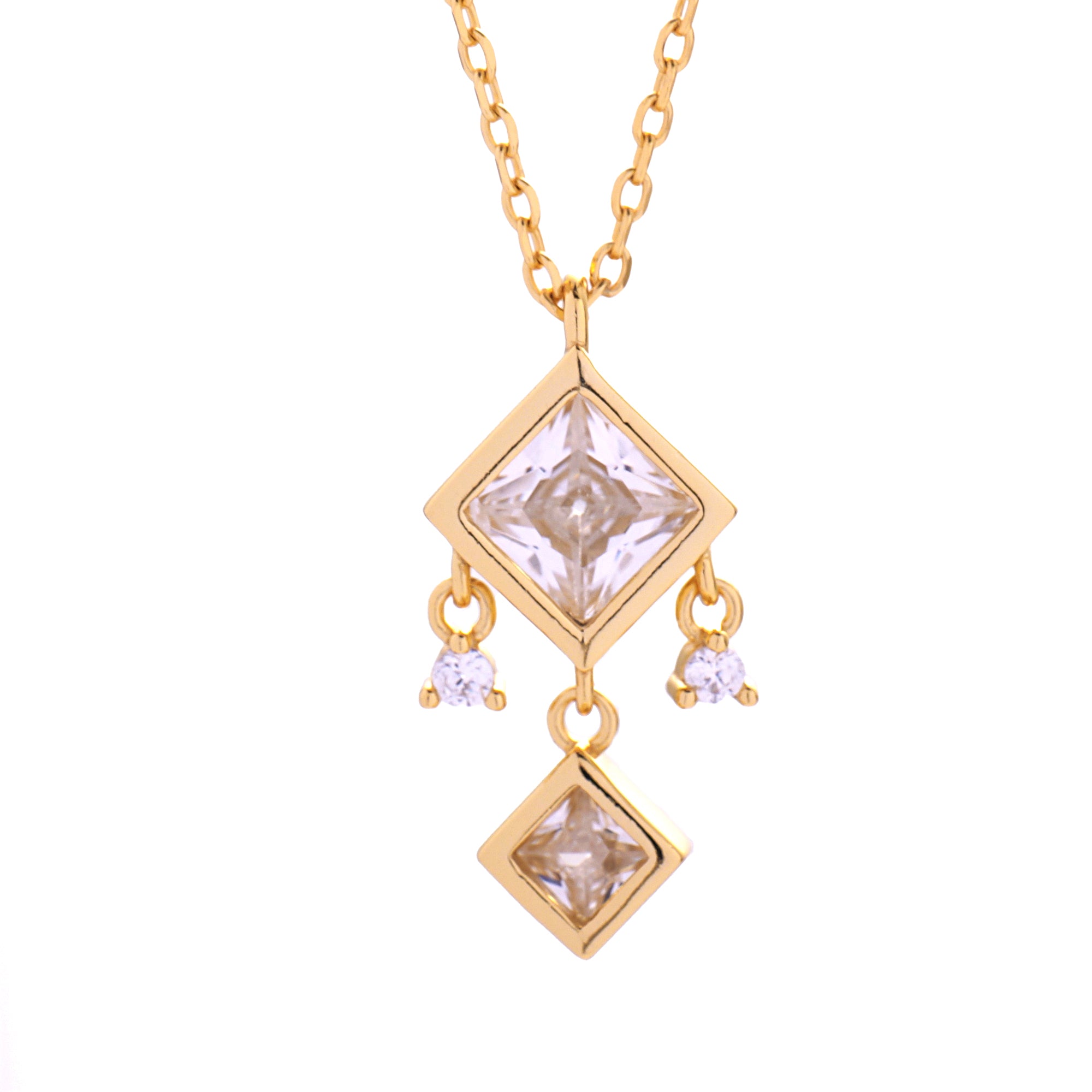princess-cut CZ dangle pendant necklace in 925 sterling silver
