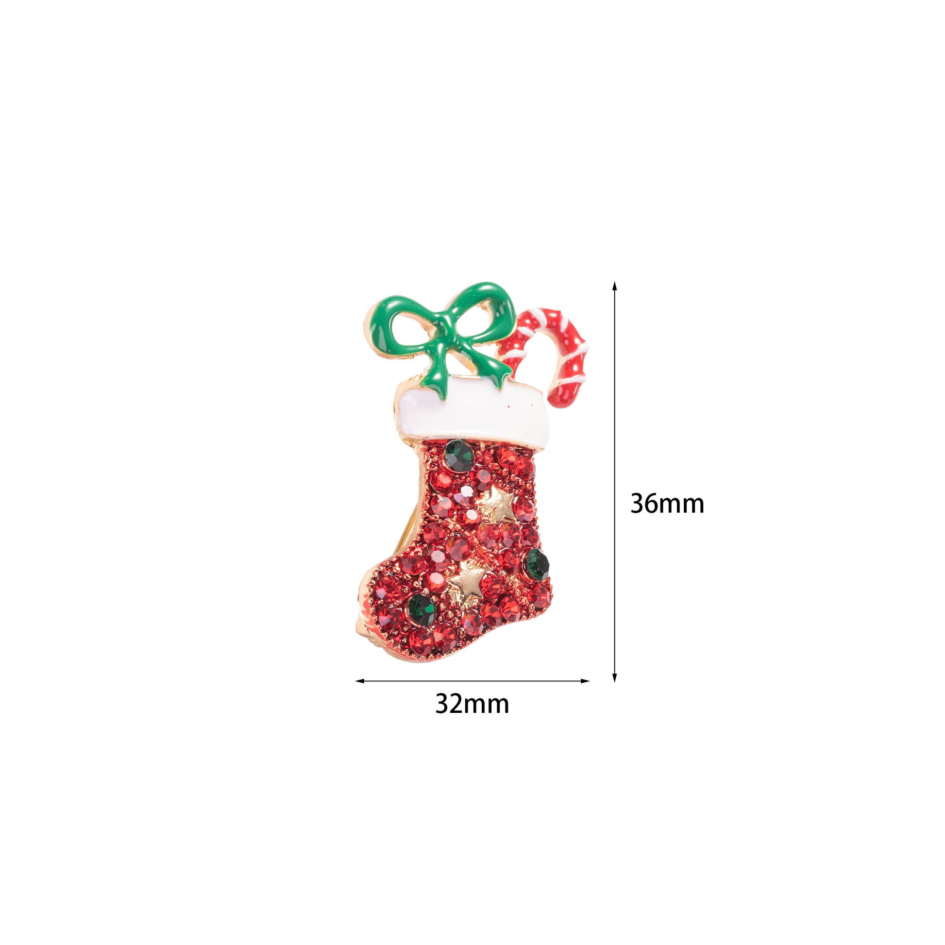 red enamel Christmas stocking brooch pin with red crystal accents