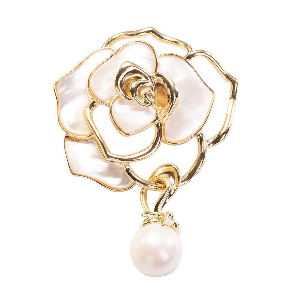 rose brooch with Mother of Pearl petals and gold over brass