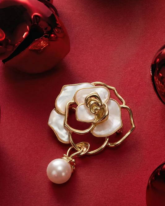 rose brooch with Mother of Pearl petals and gold over brass