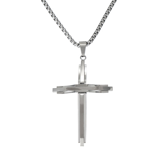 316L stainless steel cross pendant necklace with a high-polish finish and 24 inch chain.