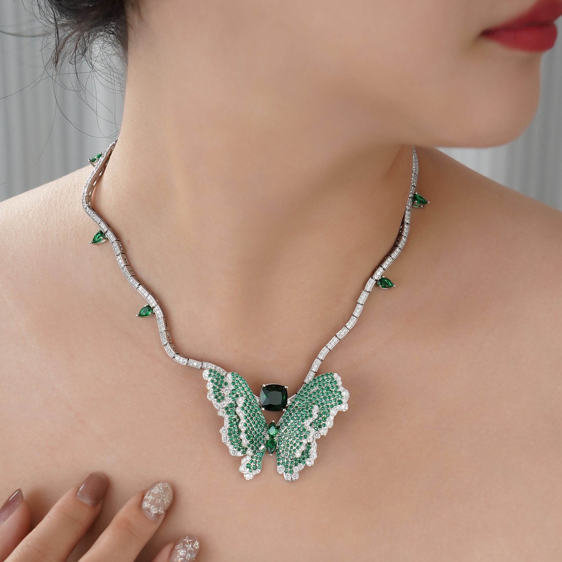 Statement Butterfly Necklace in Pave Simulated Diamond and Simulated Gemstones 16" and extenders- Stars and Vogue