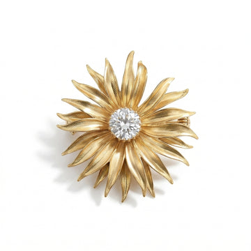 Gold Sunflower Brooch with CZ Center — Statement Lapel Pin & Pendant Necklace for Women