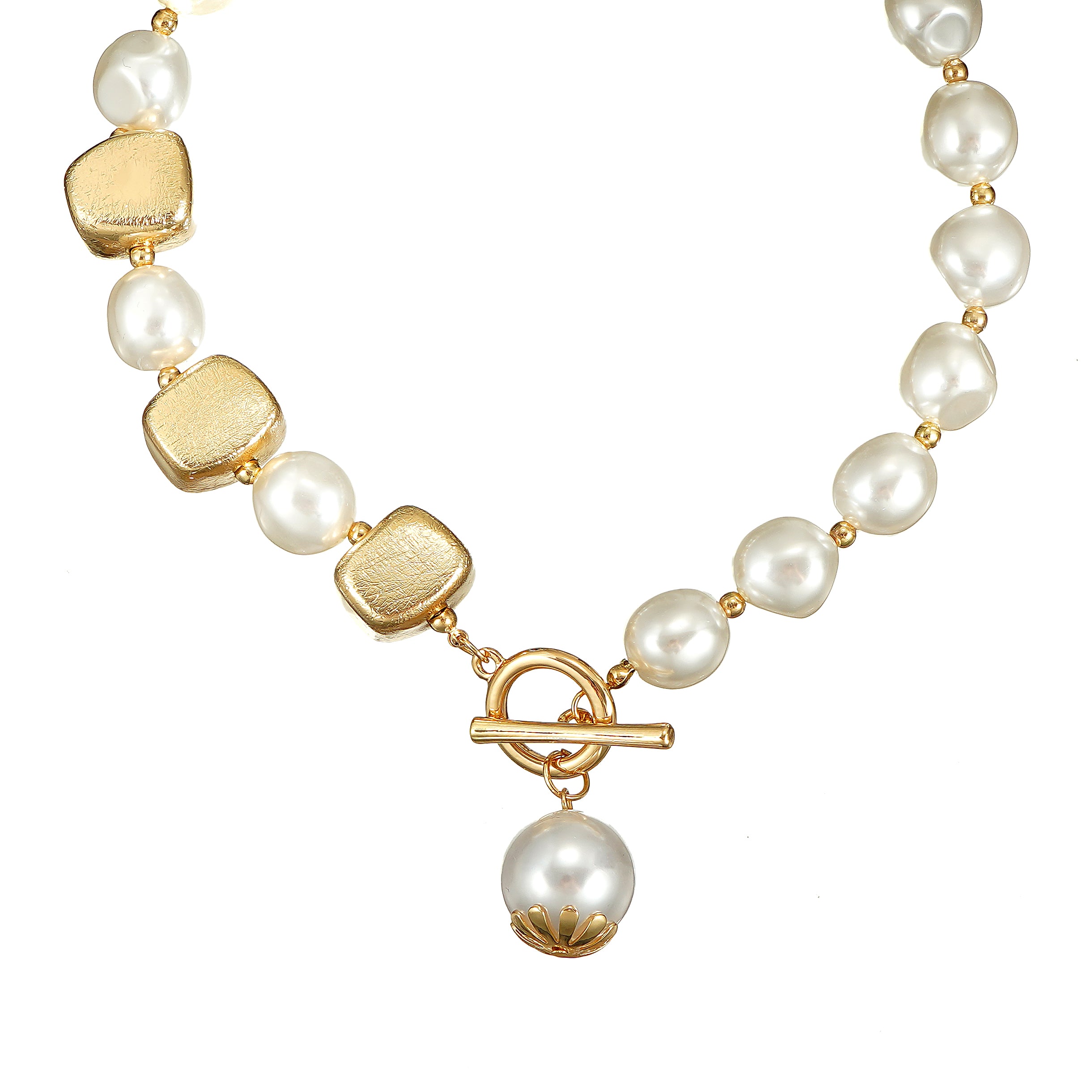 the luminous shell pearl surface and the high-polish 18K gold plating on the toggle lock