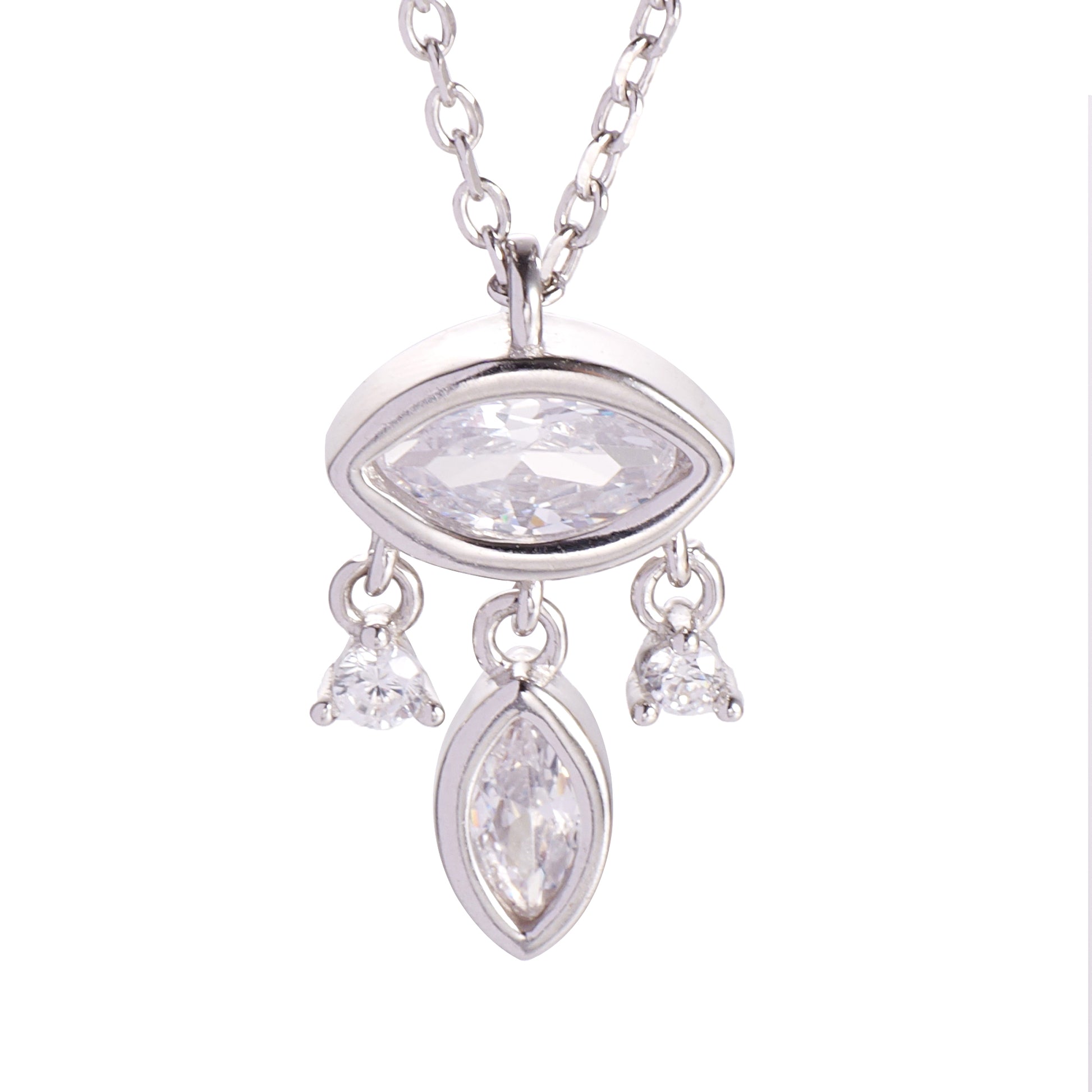 the sparkling marquise cubic zirconia stone suspended from a delicate gold chain