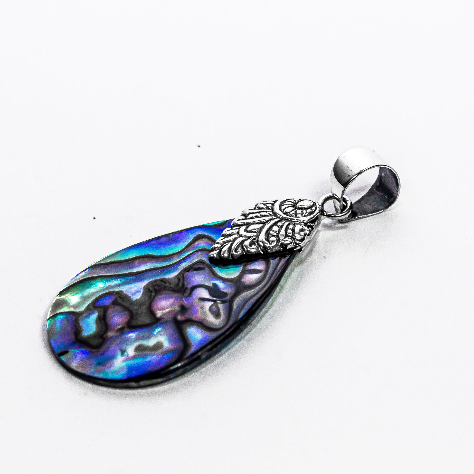 Bali handmade 925 sterling silver pendant with natural iridescent abalone shell
