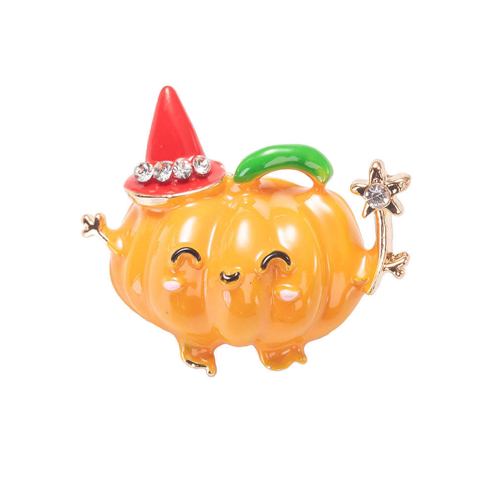 vibrant orange enameled pumpkin brooch pin for Halloween