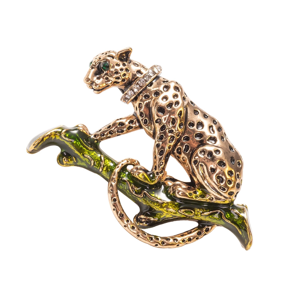 yellow gold over brass leopard brooch pin with a high-polish finish
